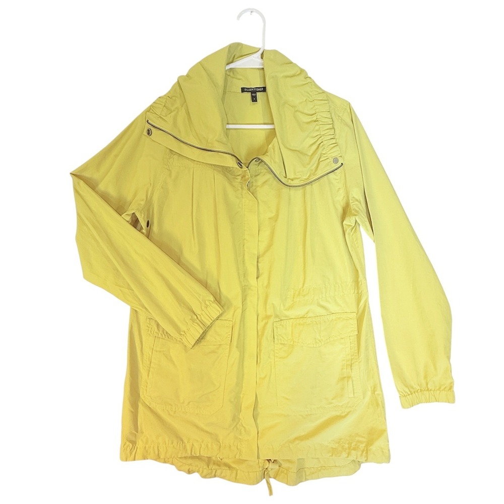 Eileen Fisher Anorak Jacket Women Small Yellow Cotton Blend Full Zip Funnel Neck